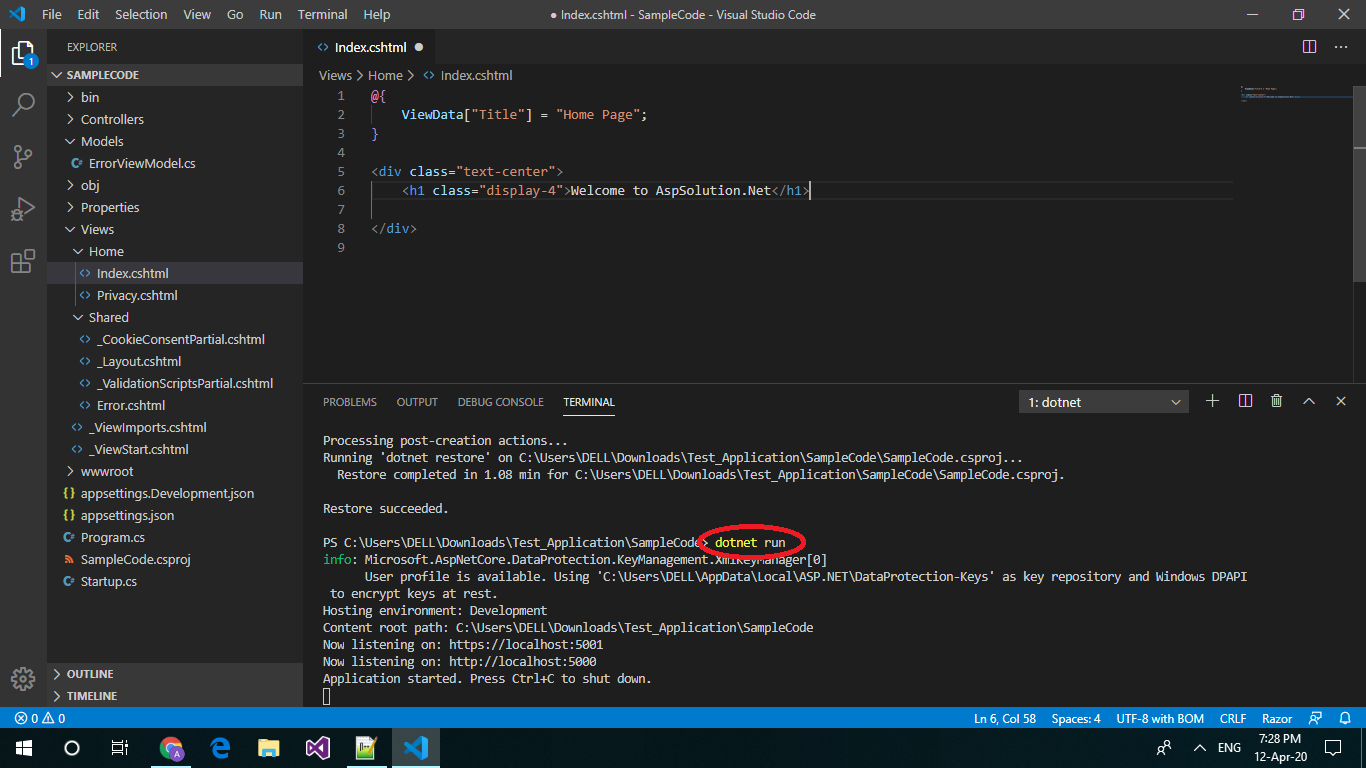 Sample Program with an example using Visual Studio Code