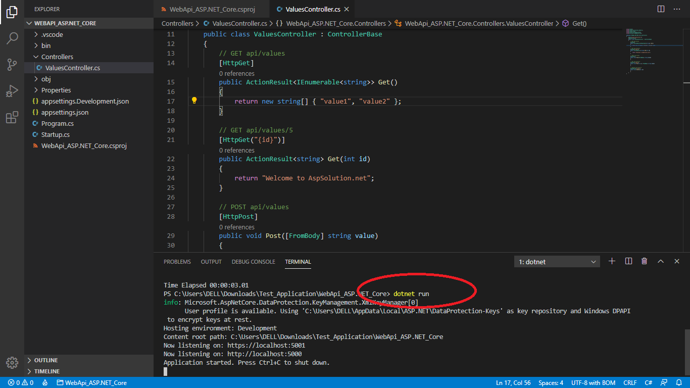 Create Web API with ASP.NET Core in Visual Studio Code.